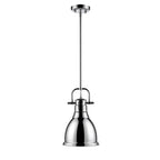 Golden Lighting Duncan Yep By Golden Lighting Duncan 1-light 9in Rod Hung Pendant In Aged Brass And Chrome Shade