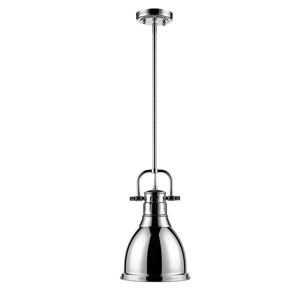 Golden Lighting Duncan Yep By Golden Lighting Duncan 1-light 9in Rod Hung Pendant In Aged Brass And Chrome Shade