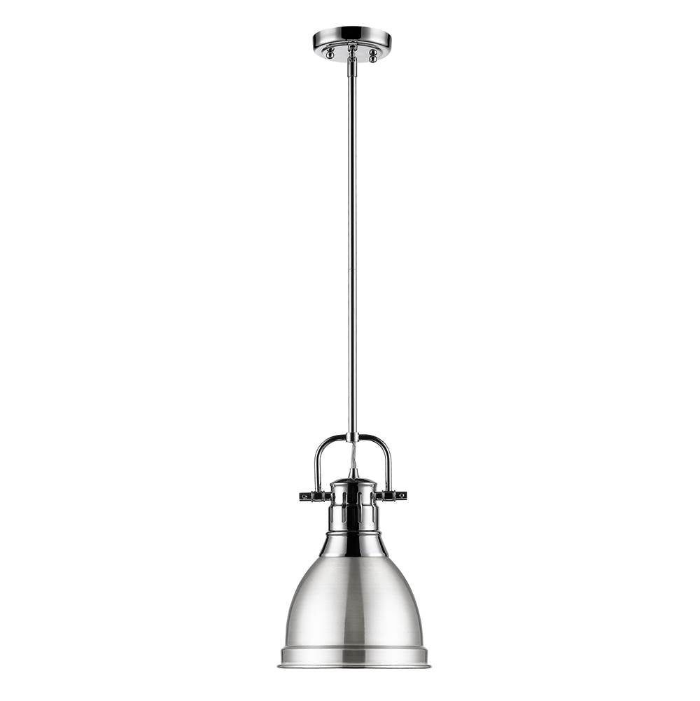 Golden Lighting Duncan Yep By Golden Lighting Duncan 1-light 9in Rod Hung Pendant In Aged Brass And Pewter Shade