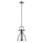 Golden Lighting Duncan Yep By Golden Lighting Duncan 1-light 9in Rod Hung Pendant In Aged Brass And Pewter Shade