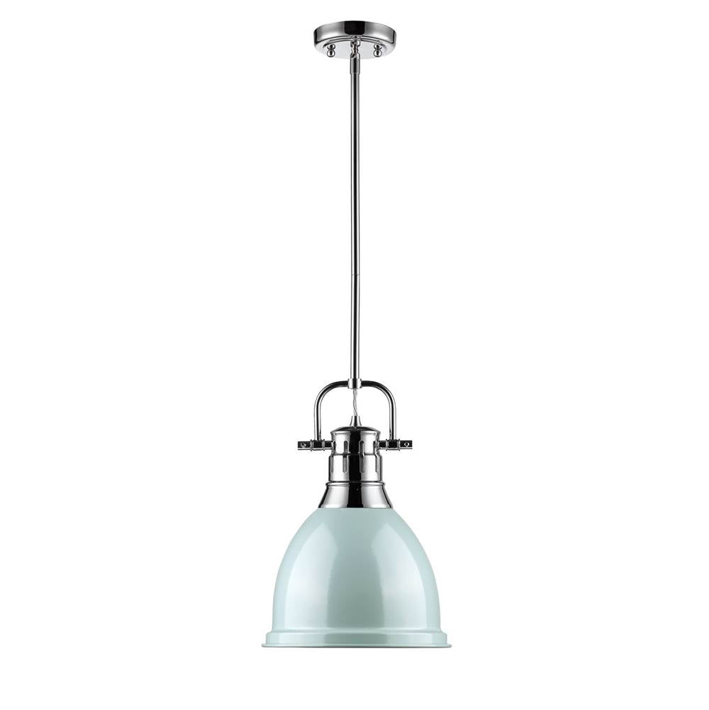Golden Lighting Duncan Yep By Golden Lighting Duncan 1-light 9in Rod Hung Pendant In Aged Brass And Seafoam Shade