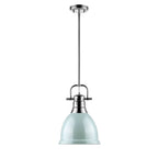 Golden Lighting Duncan Yep By Golden Lighting Duncan 1-light 9in Rod Hung Pendant In Aged Brass And Seafoam Shade