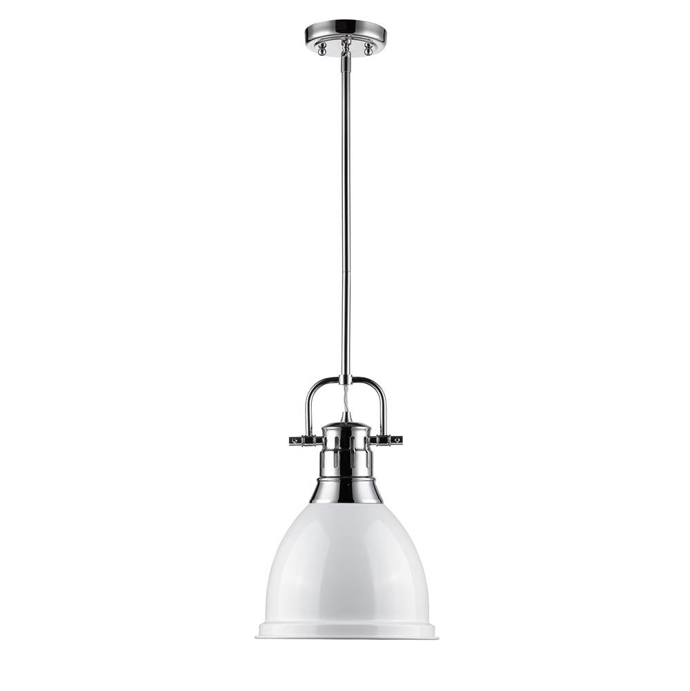 Golden Lighting Duncan Yep By Golden Lighting Duncan 1-light 9in Rod Hung Pendant In Aged Brass And White Shade