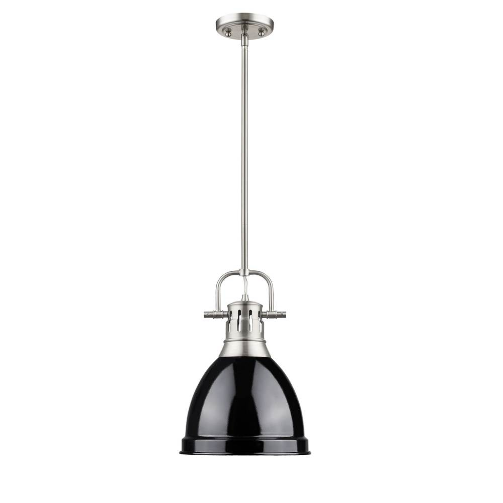 Golden Lighting Duncan Yep By Golden Lighting Duncan 1-light 9in Rod Hung Pendant In Aged Brass And Black Shade