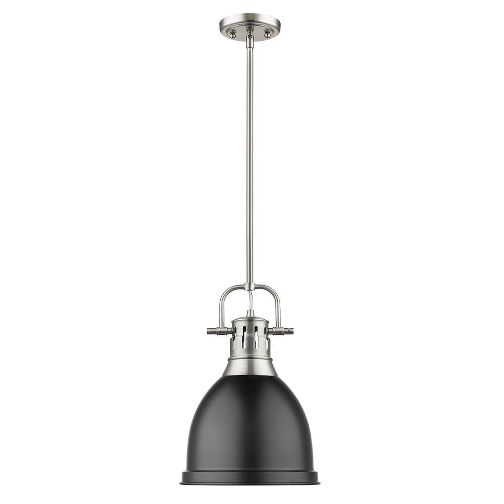 Golden Lighting Duncan Yep By Golden Lighting Duncan 1-light 9in Rod Hung Pendant In Aged Brass And Matte Black Shade
