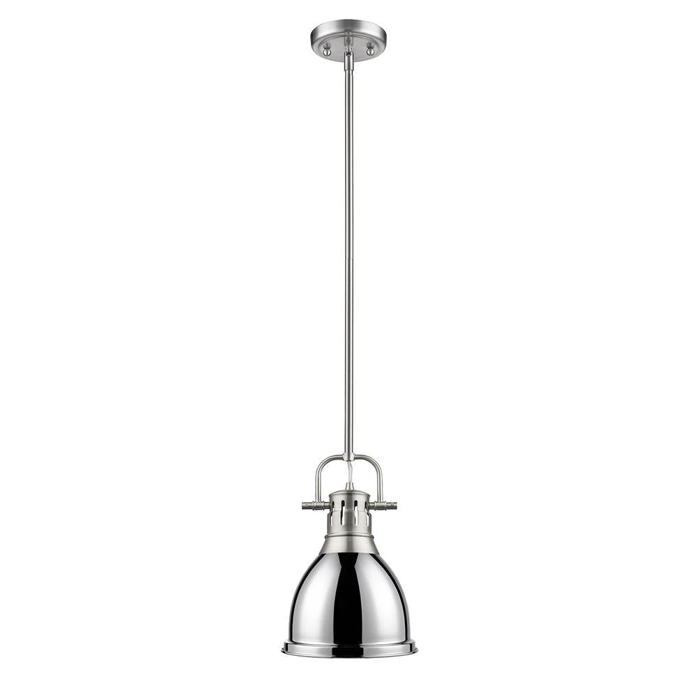 Golden Lighting Duncan Yep By Golden Lighting Duncan 1-light 9in Rod Hung Pendant In Aged Brass And Chrome Shade