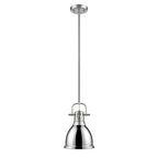 Golden Lighting Duncan Yep By Golden Lighting Duncan 1-light 9in Rod Hung Pendant In Aged Brass And Chrome Shade