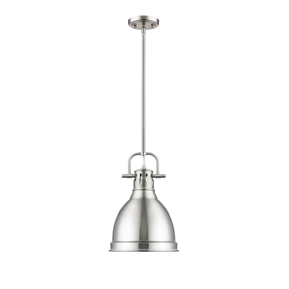 Golden Lighting Duncan Yep By Golden Lighting Duncan 1-light 9in Rod Hung Pendant In Aged Brass And Pewter Shade