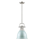 Golden Lighting Duncan Yep By Golden Lighting Duncan 1-light 9in Rod Hung Pendant In Aged Brass And Seafoam Shade