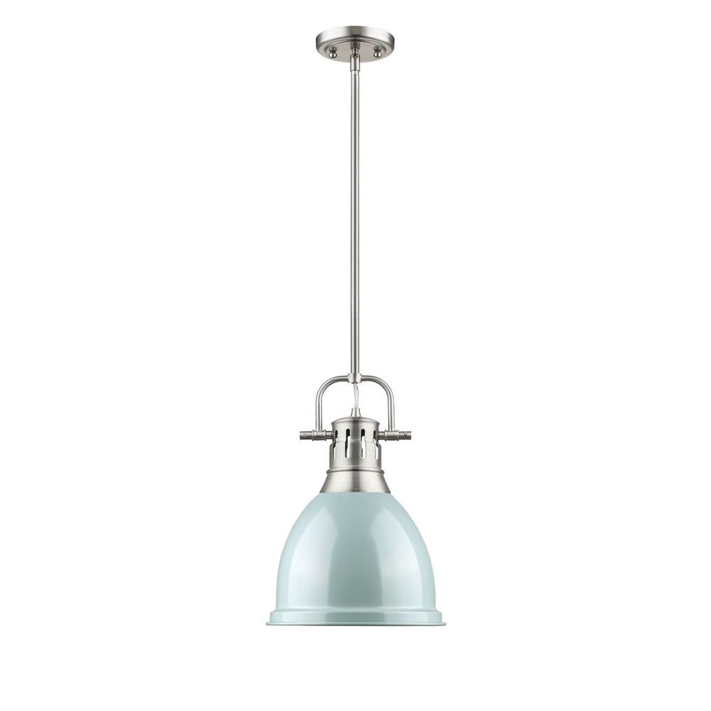 Golden Lighting Duncan Yep By Golden Lighting Duncan 1-light 9in Rod Hung Pendant In Aged Brass And Seafoam Shade