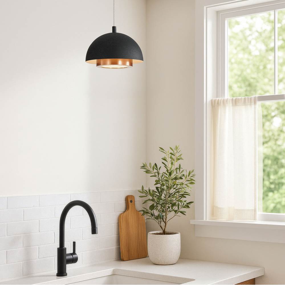 Golden Lighting 3632-7 SNB-ACR Sand Black Wry Lighting Solsken Integrated Led 7in Pendant In Sand Black Image 3