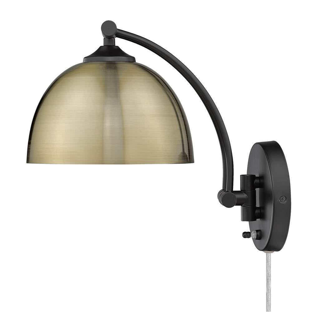 Golden Lighting 3688-A1W BLK-AB Matte Black Wry Lighting Rey 1-light Swing Arm Wall Lamp In Matte Black And Aged Brass Shade Image 4