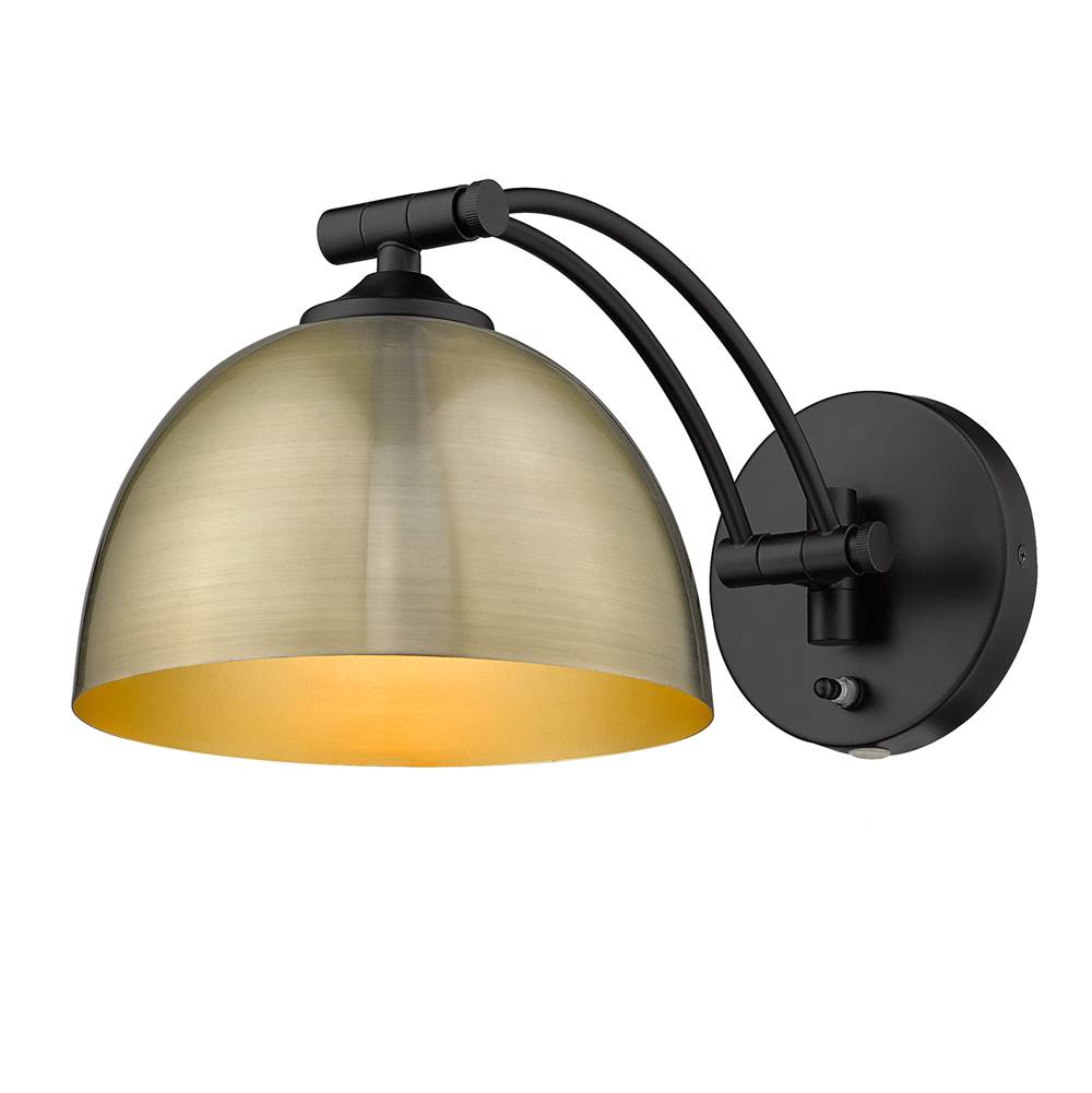 Golden Lighting 3688-A1W BLK-AB Matte Black Wry Lighting Rey 1-light Swing Arm Wall Lamp In Matte Black And Aged Brass Shade Image 3