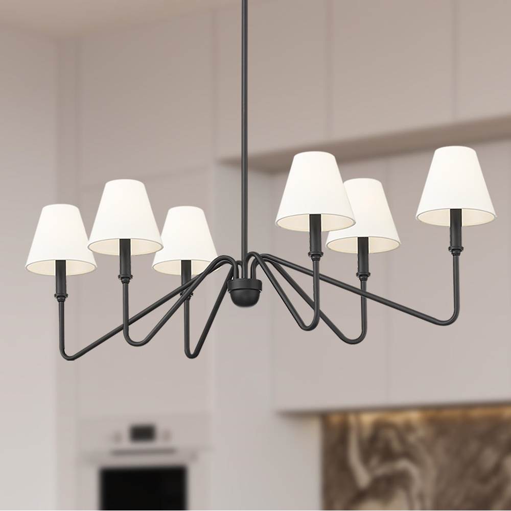 Golden Lighting 3690-LP NB-IL Natural Black Yep By Golden Lighting Kennedy 6-light Island Light In Natural Black And Ivory Linen Shade Image 2