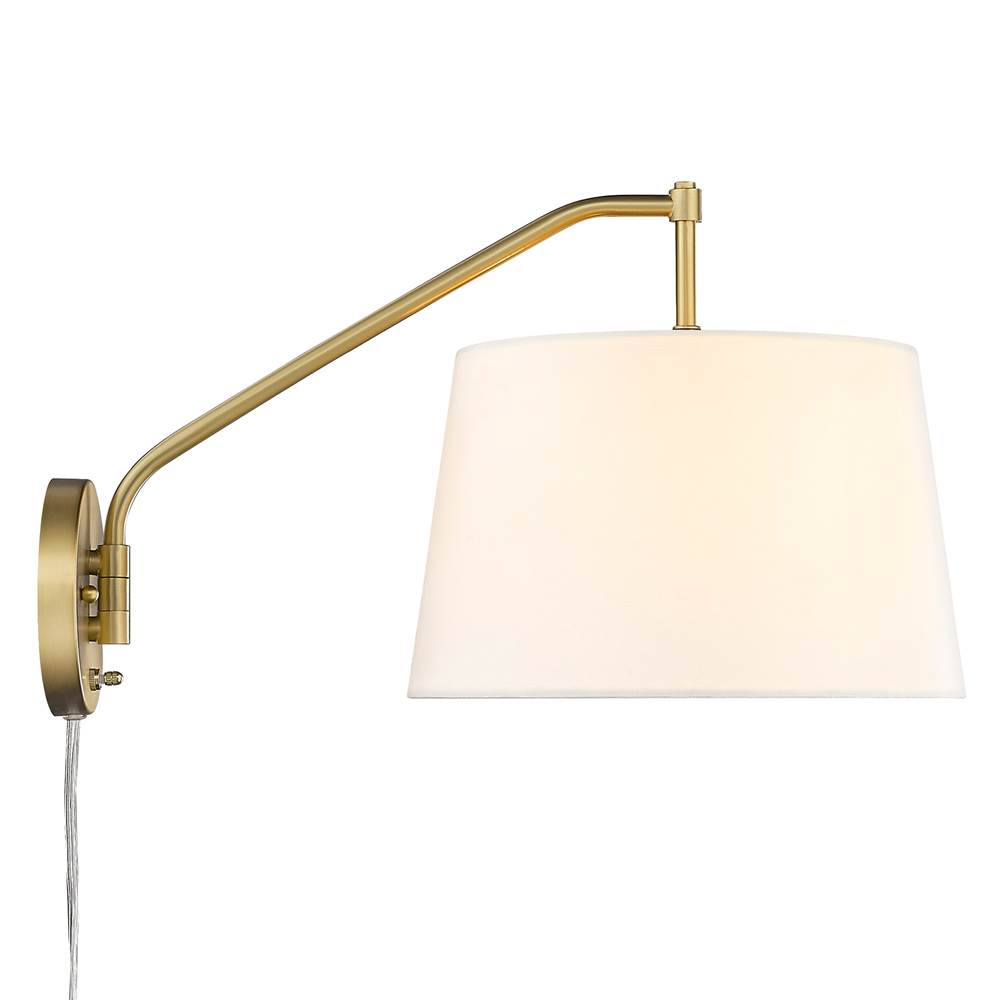 Golden Lighting Ryleigh Wry Lighting Ryleigh 1-light Swing Arm In Brushed Champagne Brass And Modern White Shade