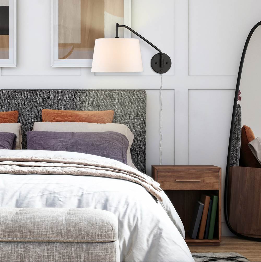 Golden Lighting 3694-A1W BLK-MWS Matte Black Wry Lighting Ryleigh 1-light Swing Arm Wall Lamp In Matte Black And Modern White Shade Image 3
