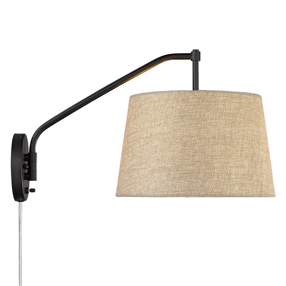 Golden Lighting Ryleigh Wry Lighting Ryleigh 1-light Swing Arm In Brushed Champagne Brass And Natural Sisal Shade