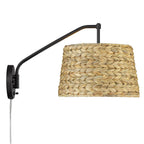 Golden Lighting Ryleigh Wry Lighting Ryleigh 1-light Swing Arm In Brushed Champagne Brass And Woven Sweet Grass