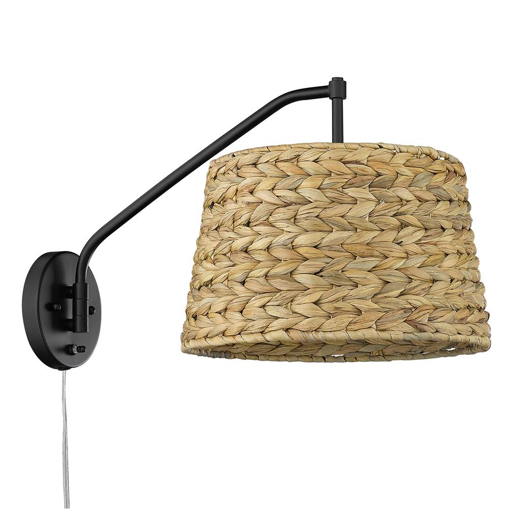 Golden Lighting 3694-A1W BLK-WSG Matte Black Wry Lighting Ryleigh 1-light Swing Arm Wall Lamp In Matte Black And Woven Sweet Grass Shade Image 7