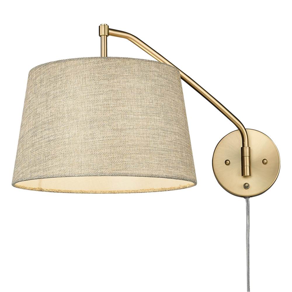 Golden Lighting 3694-A1W BCB-NS Brushed Champagne Brass Wry Lighting Ryleigh 1-light Swing Arm In Brushed Champagne Brass And Natural Sisal Shade Image 1