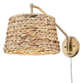 Golden Lighting 3694-A1W BCB-WSG Brushed Champagne Brass Wry Lighting Ryleigh 1-light Swing Arm In Brushed Champagne Brass And Woven Sweet Grass Image 1