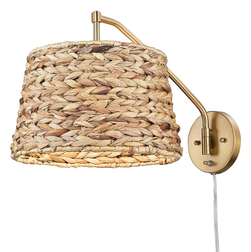 Golden Lighting 3694-A1W BCB-WSG Brushed Champagne Brass Wry Lighting Ryleigh 1-light Swing Arm In Brushed Champagne Brass And Woven Sweet Grass Image 1