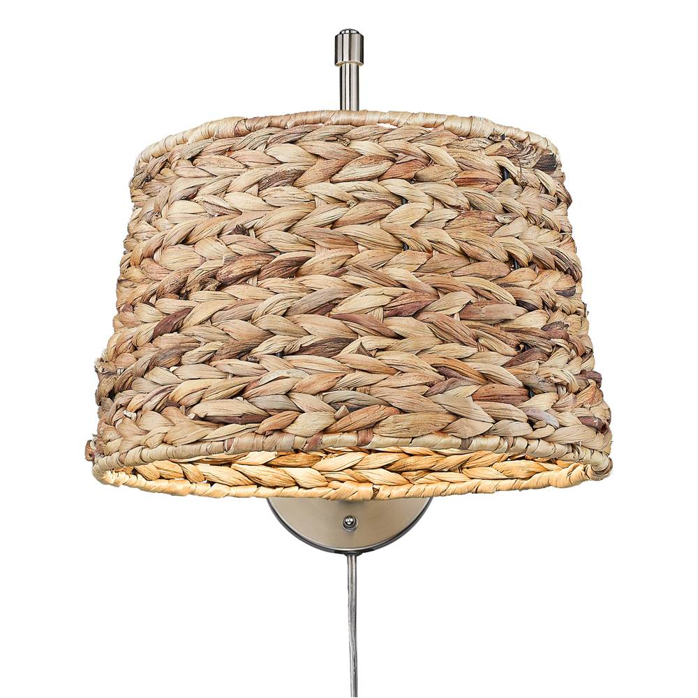 Golden Lighting Ryleigh Wry Lighting Ryleigh 1-light Swing Arm In Brushed Champagne Brass And Woven Sweet Grass