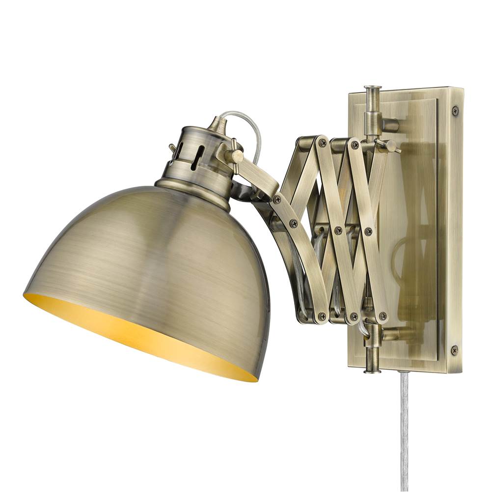 Golden Lighting 3824-A1W AB-AB Aged Brass Wry Lighting Hawthorn 1-light Swing Arm Wall Lamp In Aged Brass Image 1