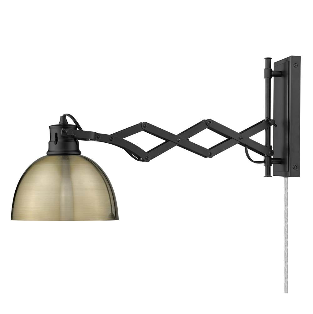 Golden Lighting 3824-A1W BLK-AB Matte Black Wry Lighting Hawthorn 1-light Swing Arm Wall Lamp In Matte Black And Aged Brass Shade Image 5