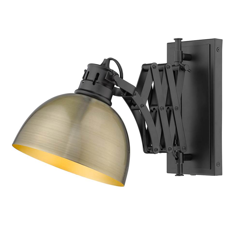 Golden Lighting 3824-A1W BLK-AB Matte Black Wry Lighting Hawthorn 1-light Swing Arm Wall Lamp In Matte Black And Aged Brass Shade Image 3