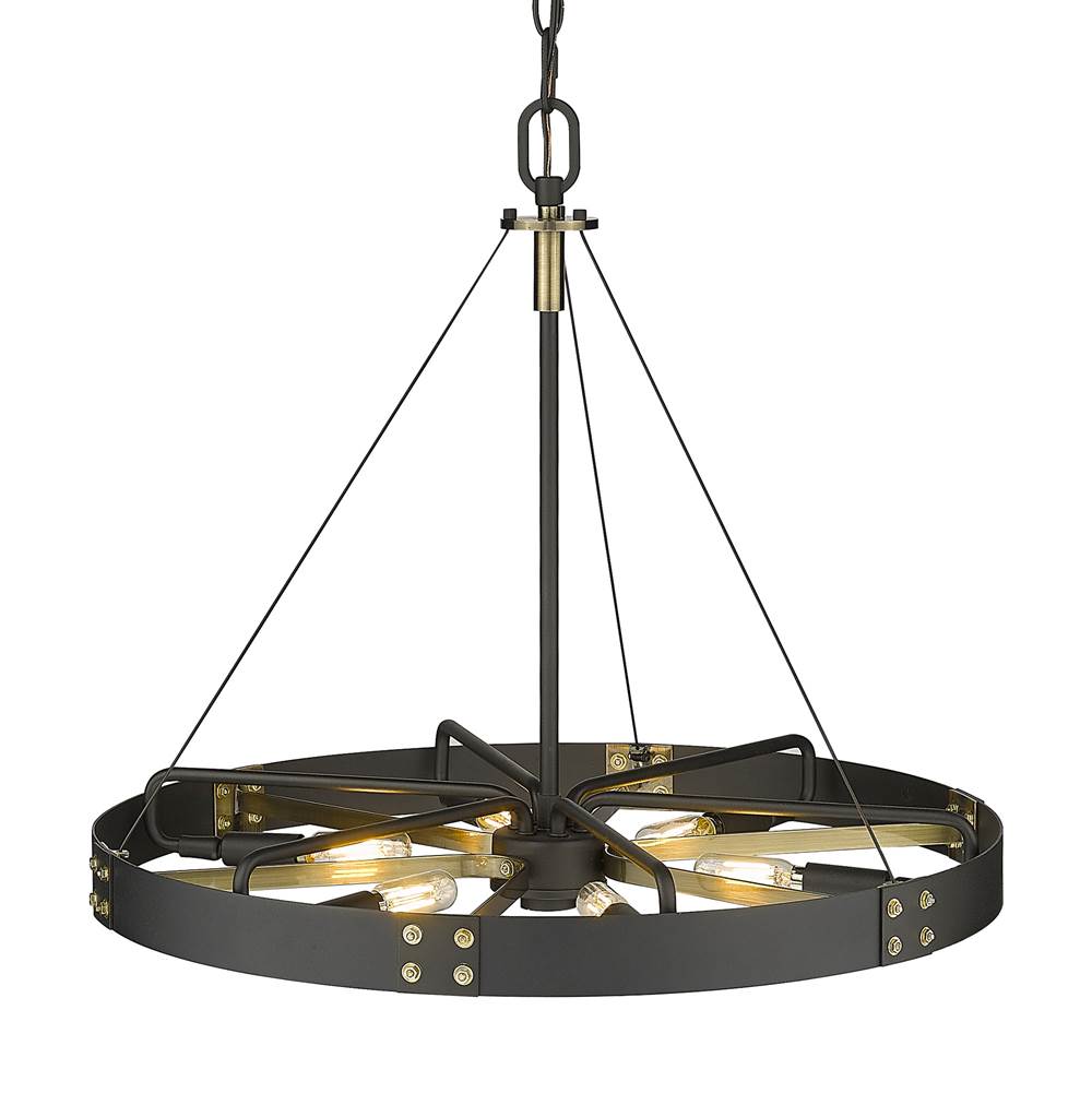 Golden Lighting 3866-M NB-AB Natural Black Golden Lighting Vaughn 6-light Pendant In Natural Black And Aged Brass Accents Image 8