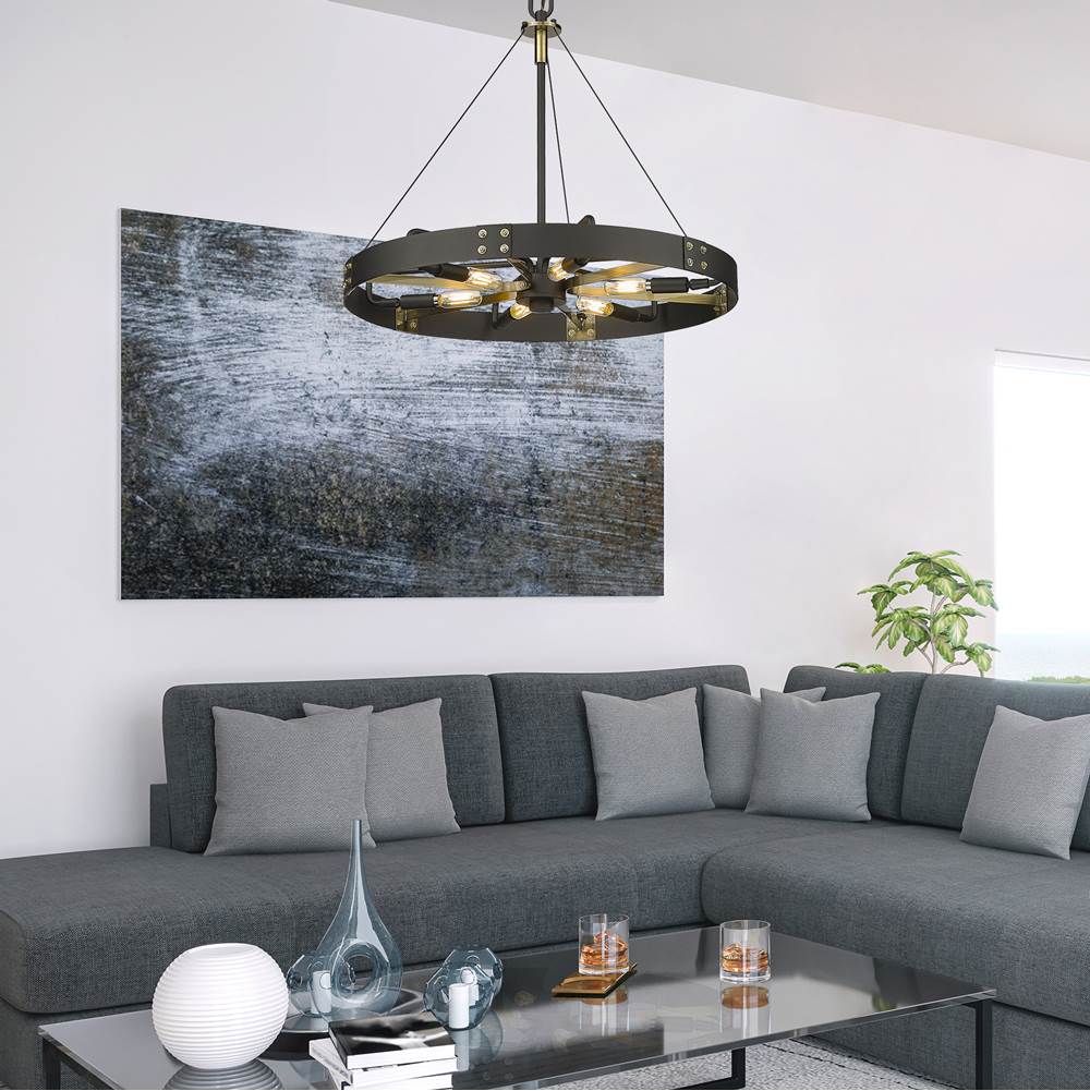 Golden Lighting 3866-M NB-AB Natural Black Golden Lighting Vaughn 6-light Pendant In Natural Black And Aged Brass Accents Image 4
