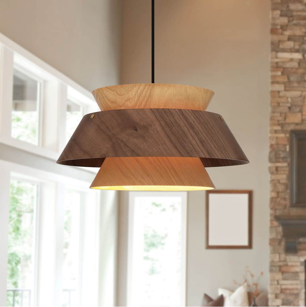 Golden Lighting 3990-913 DWA-LWA  Golden Lighting Aalto 1-light 13'' Pendant In Light And Dark Walnut Image 3