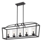 Golden Lighting 4309-LP BLK-BLK-SD Matte Black Golden Lighting Mercer 5-light Island Light In Matte Black And Seeded Glass Image 1