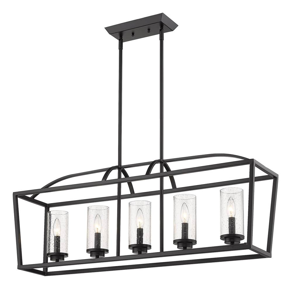 Golden Lighting 4309-LP BLK-BLK-SD Matte Black Golden Lighting Mercer 5-light Island Light In Matte Black And Seeded Glass Image 1