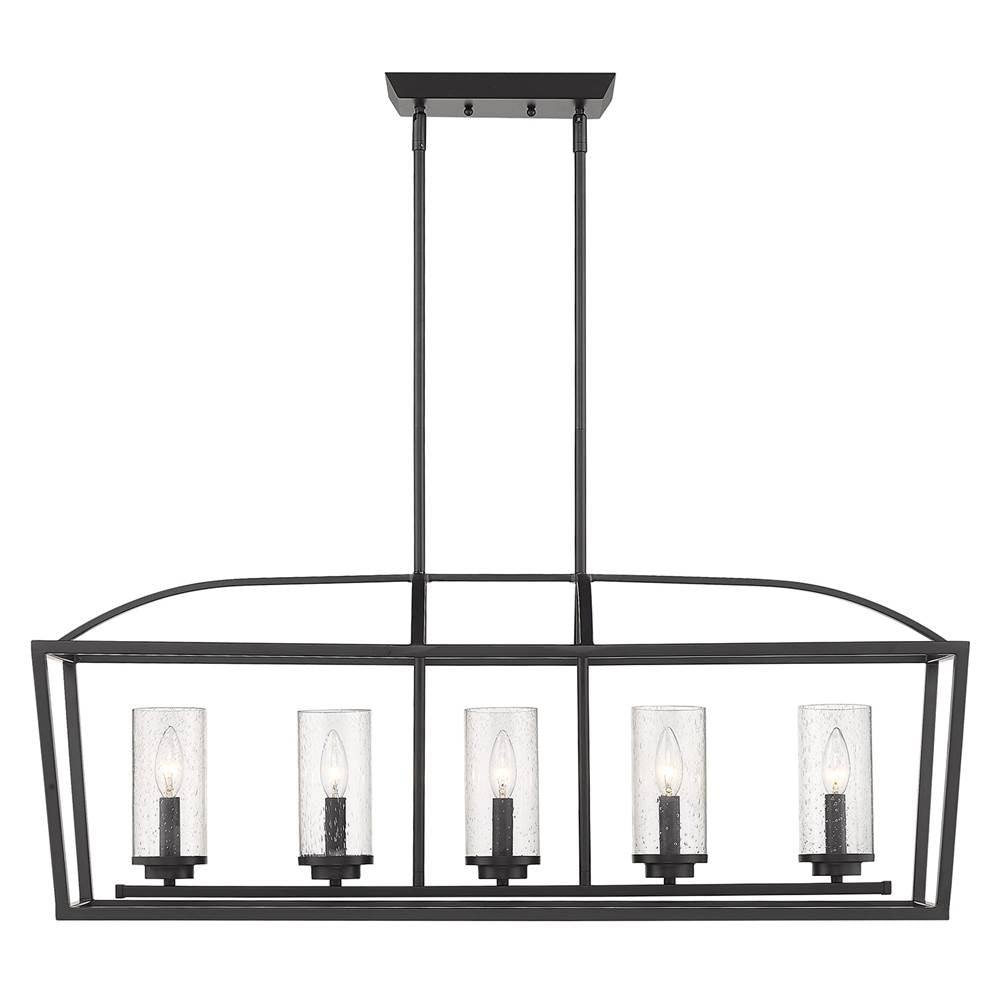 Golden Lighting Mercer Golden Lighting Mercer 5-light Island Light In Matte Black And Seeded Glass