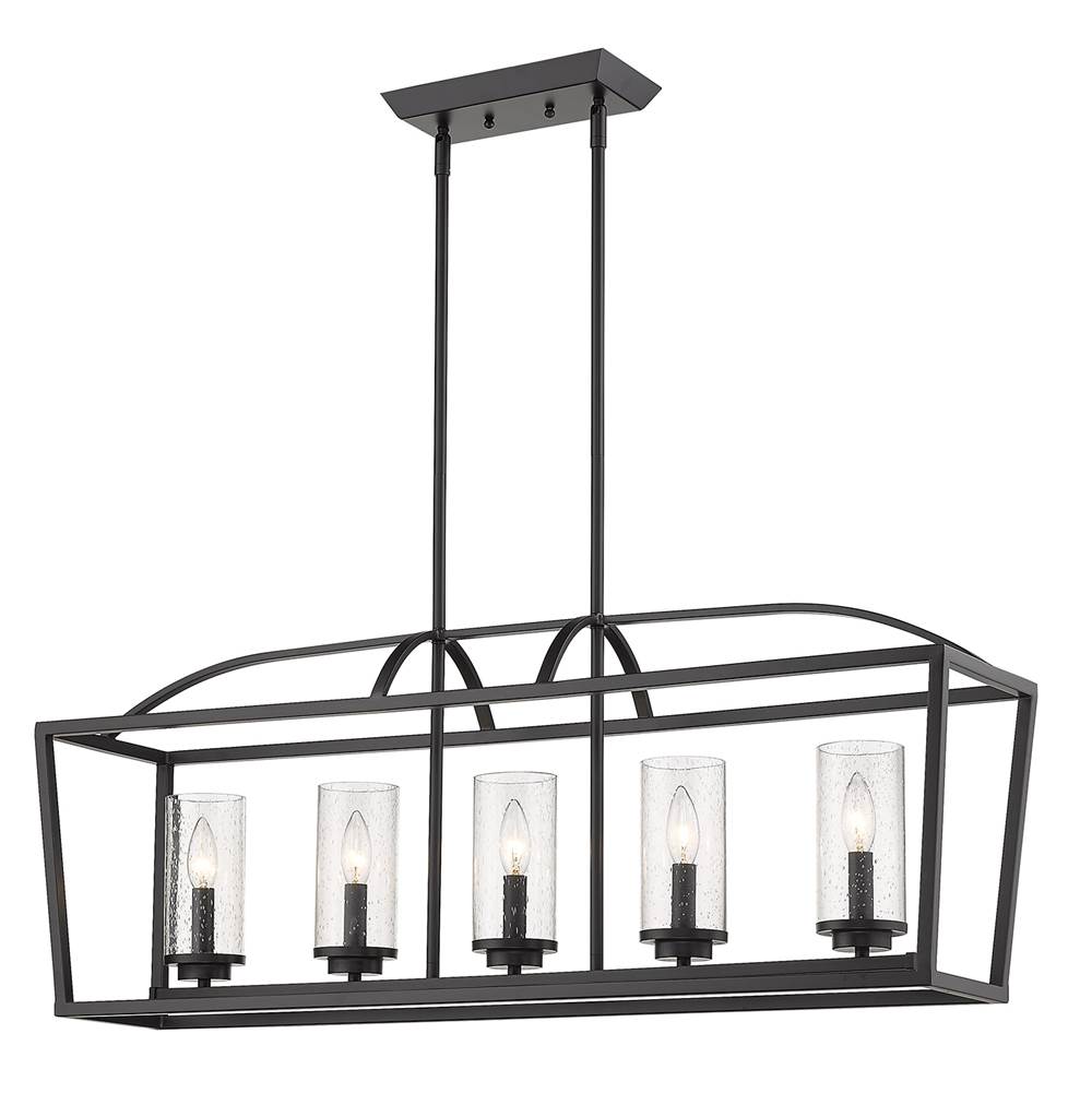 Golden Lighting 4309-LP BLK-BLK-SD Matte Black Golden Lighting Mercer 5-light Island Light In Matte Black And Seeded Glass Image 4