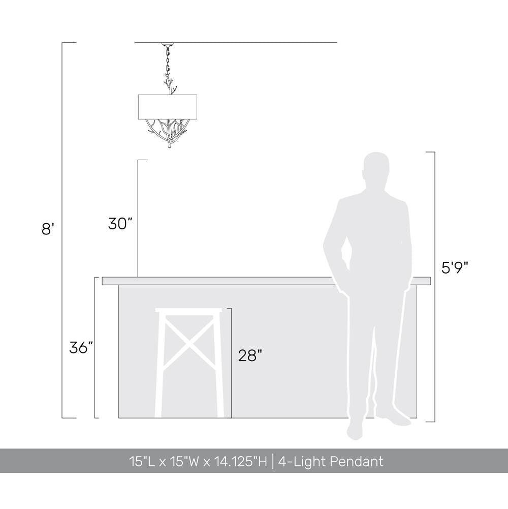 Golden Lighting 4500-4P ABI Antique Black Iron Wry Lighting Arboreal 4-light Pendant In Antique Black Iron Image 2