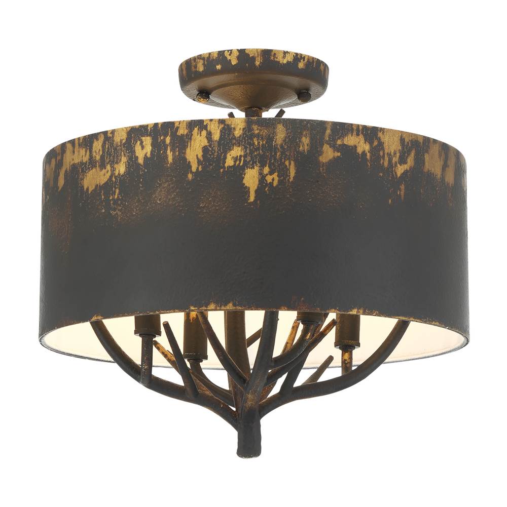 Golden Lighting 4500-4SF ABI Antique Black Iron Wry Lighting Arboreal 4-light Semi-flush Mount In Antique Black Iron Image 1