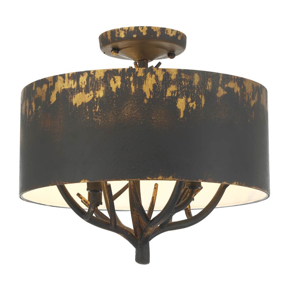 Golden Lighting Arboreal Wry Lighting Arboreal 4-light Semi-flush Mount In Antique Black Iron