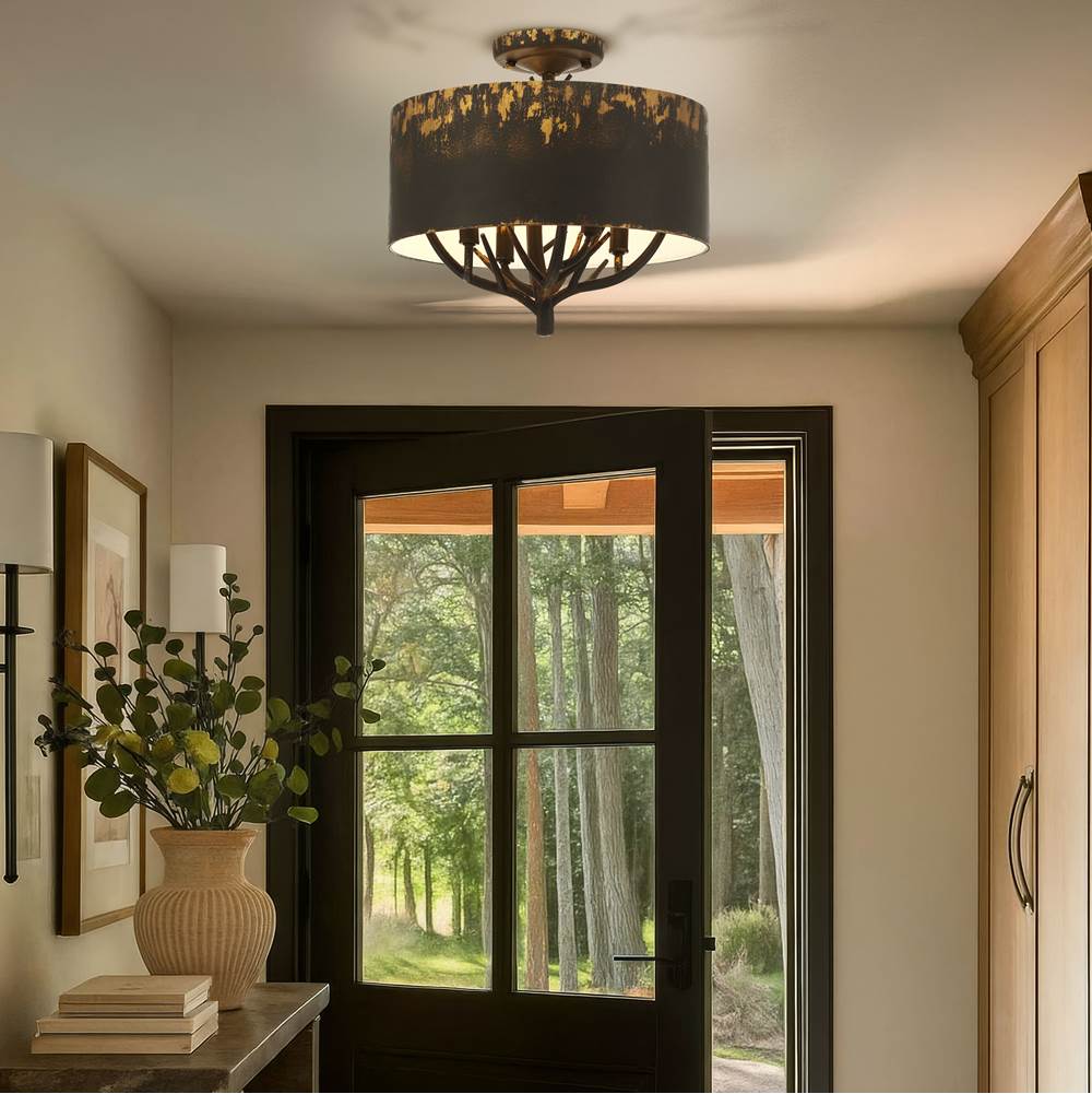 Golden Lighting 4500-4SF ABI Antique Black Iron Wry Lighting Arboreal 4-light Semi-flush Mount In Antique Black Iron Image 3