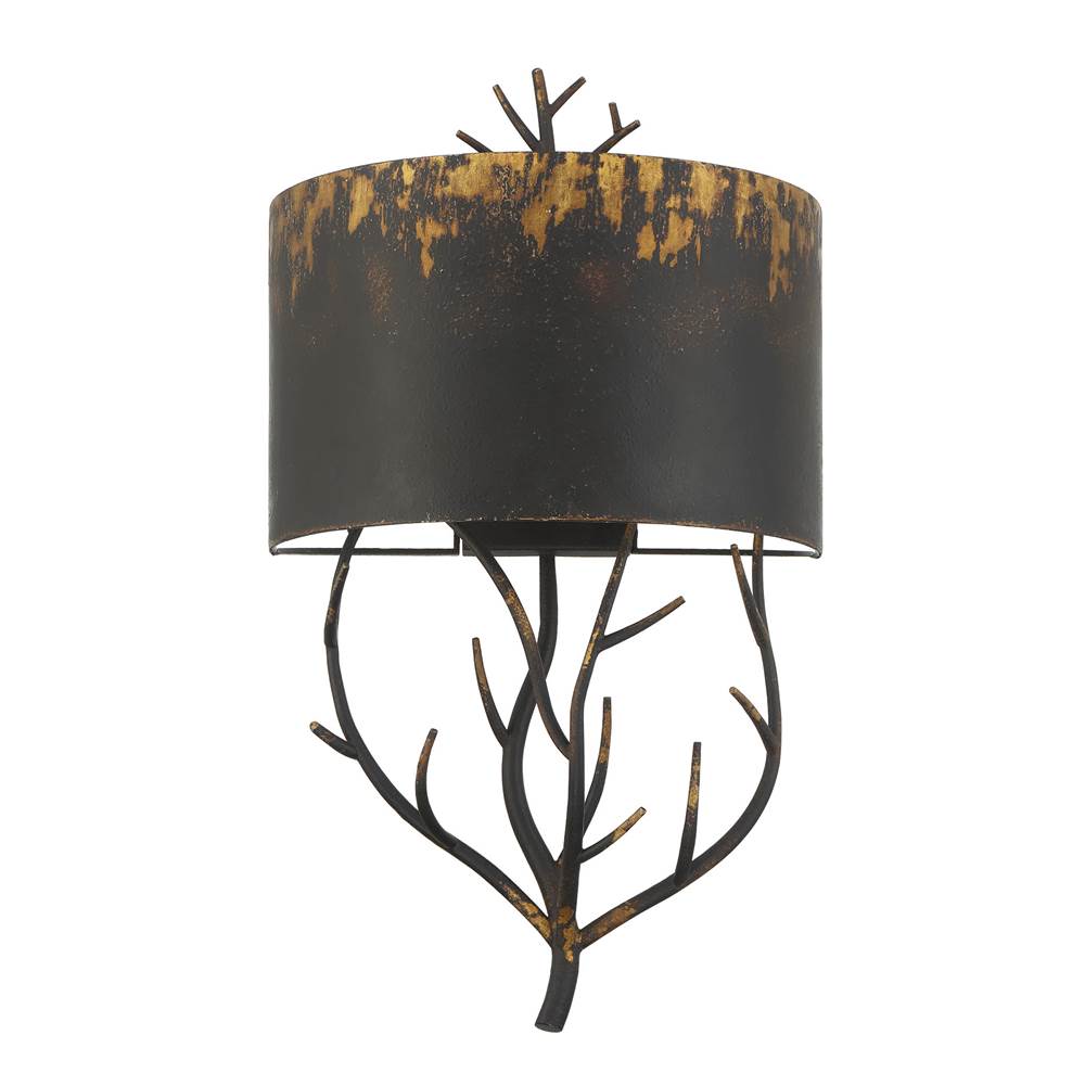 Golden Lighting Arboreal Wry Lighting Arboreal 2-light Wall Sconce In Antique Black Iron
