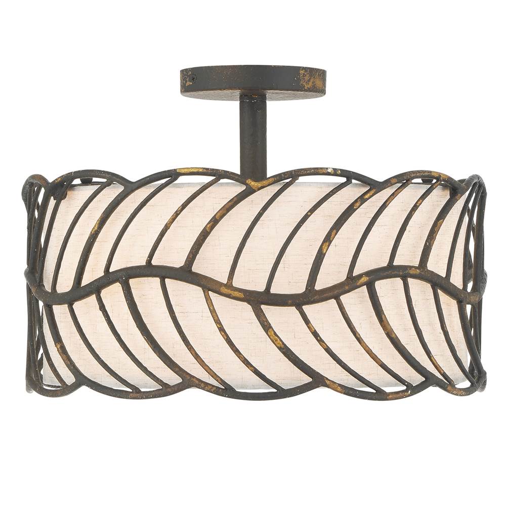 Golden Lighting Simbolo Wry Lighting Simbolo 3-light Semi-flush Mount In Antique Black Iron