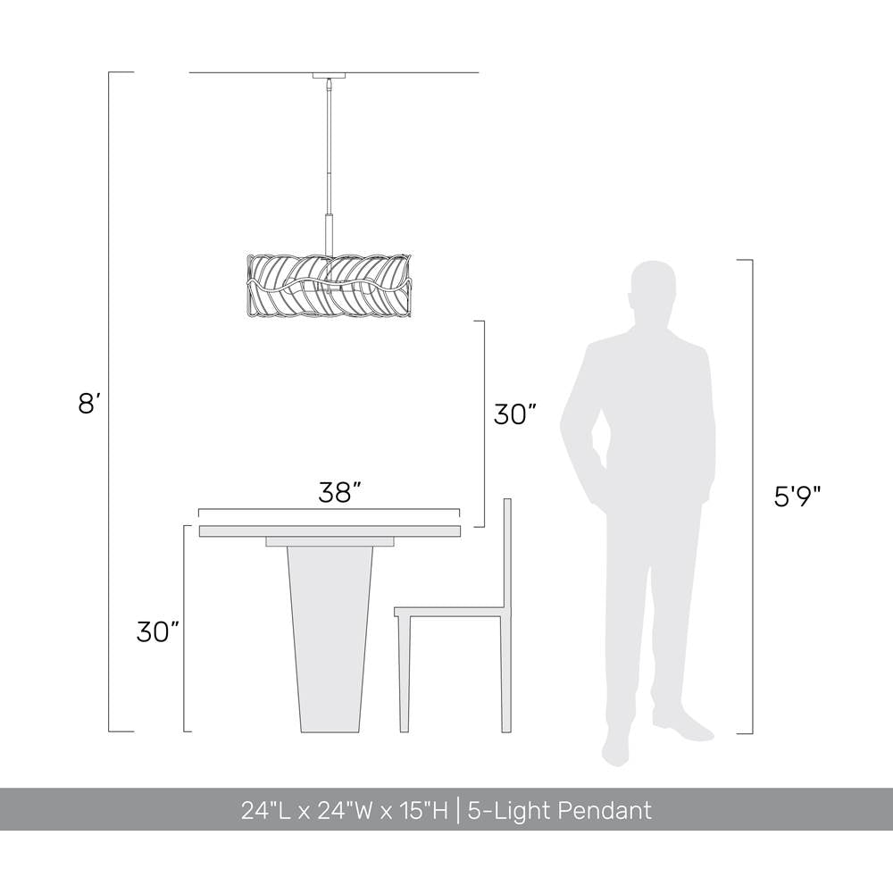 Golden Lighting 4501-5P AM Almond Wry Lighting Simbolo 5-light Pendant In Almond Image 2