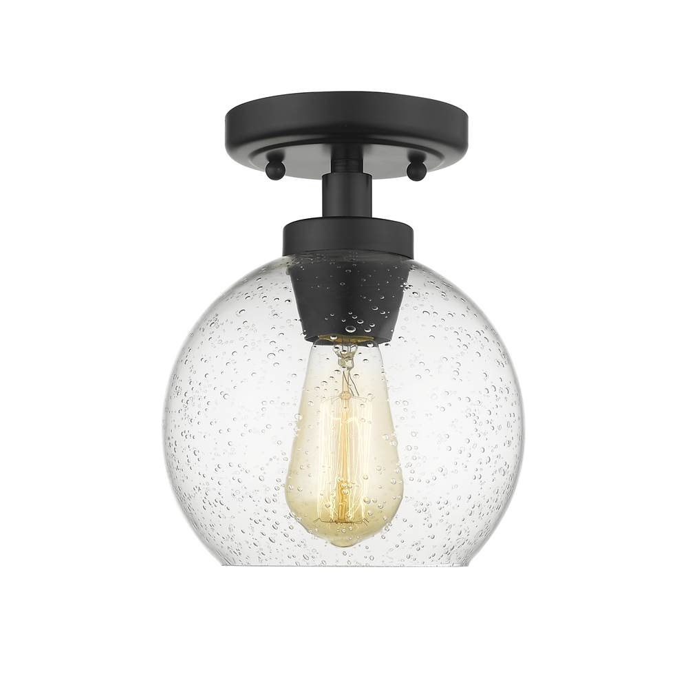 Golden Lighting 4855-FM BLK-SD Matte Black Golden Lighting Galveston 1-light Flush Mount In Matte Black And Seeded Glass Image 1
