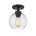 Golden Lighting Galveston Golden Lighting Galveston 1-light Flush Mount In Matte Black And Seeded Glass
