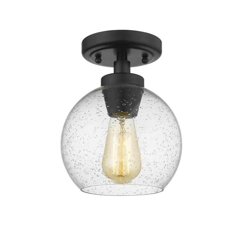 Golden Lighting Galveston Golden Lighting Galveston 1-light Flush Mount In Matte Black And Seeded Glass
