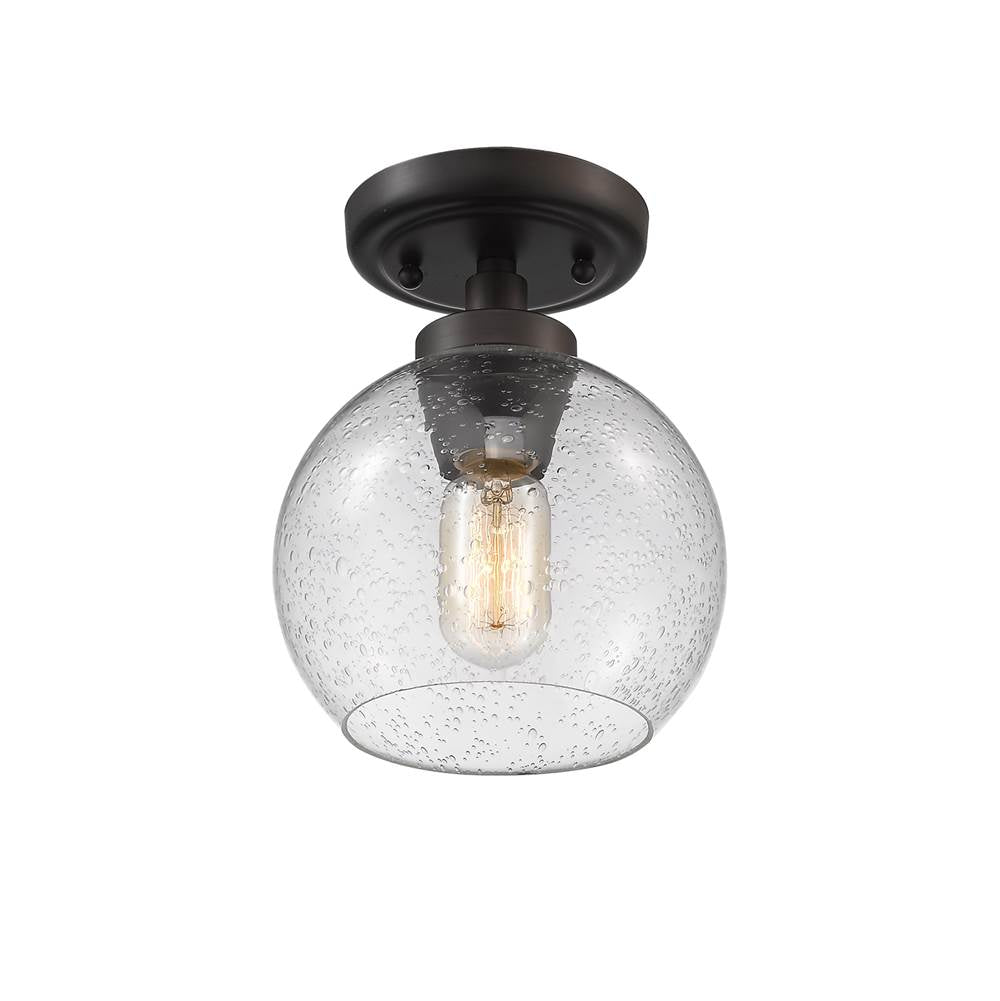 Golden Lighting Galveston Golden Lighting Galveston 1-light Flush Mount In Matte Black And Seeded Glass