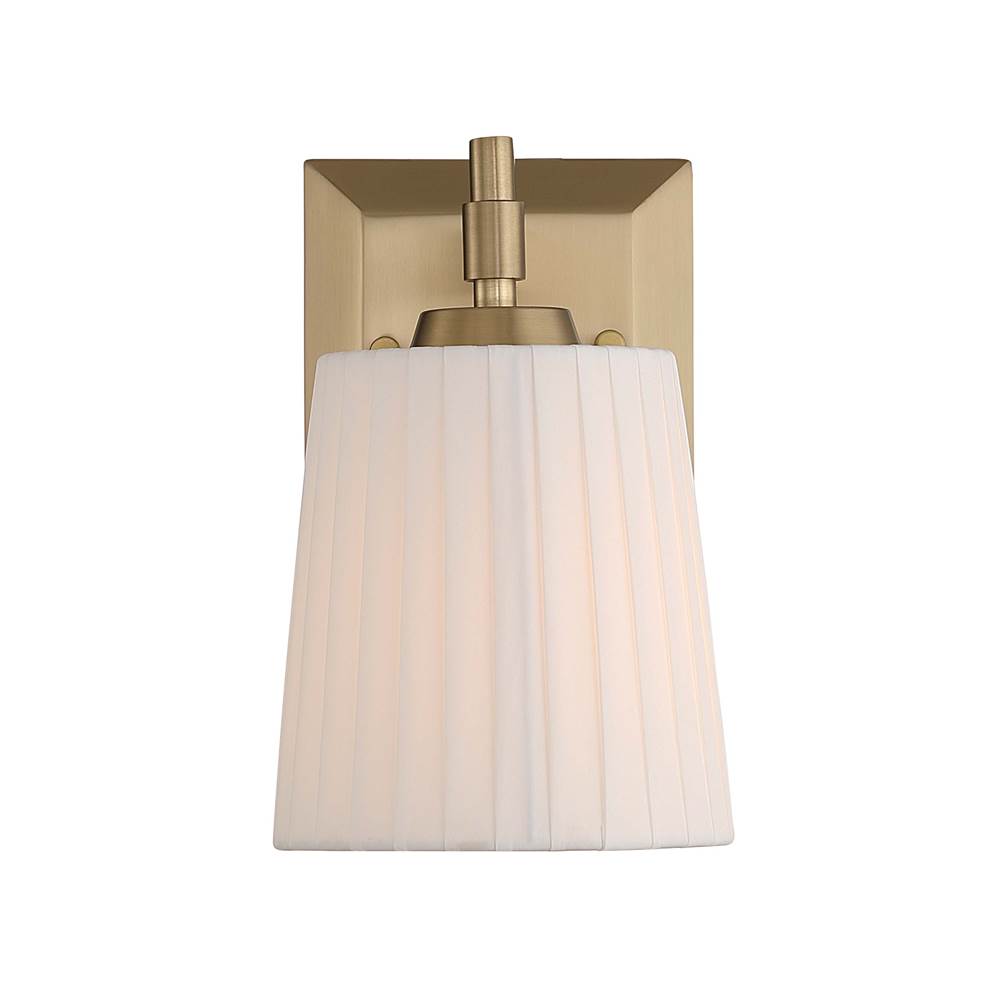 Golden Lighting Brilia Yep By Golden Lighting Brilia 1-light Wall Sconce Vanity In Brushed Champagne Brass With Pleated Shade