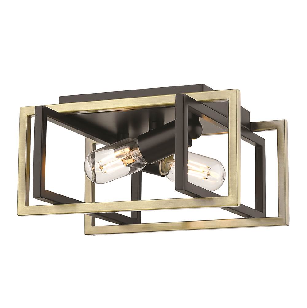 Golden Lighting 6070-FM BLK-AB Matte Black Golden Lighting Tribeca 2-light Flush Mount In Matte Black And Aged Brass Accents Image 1